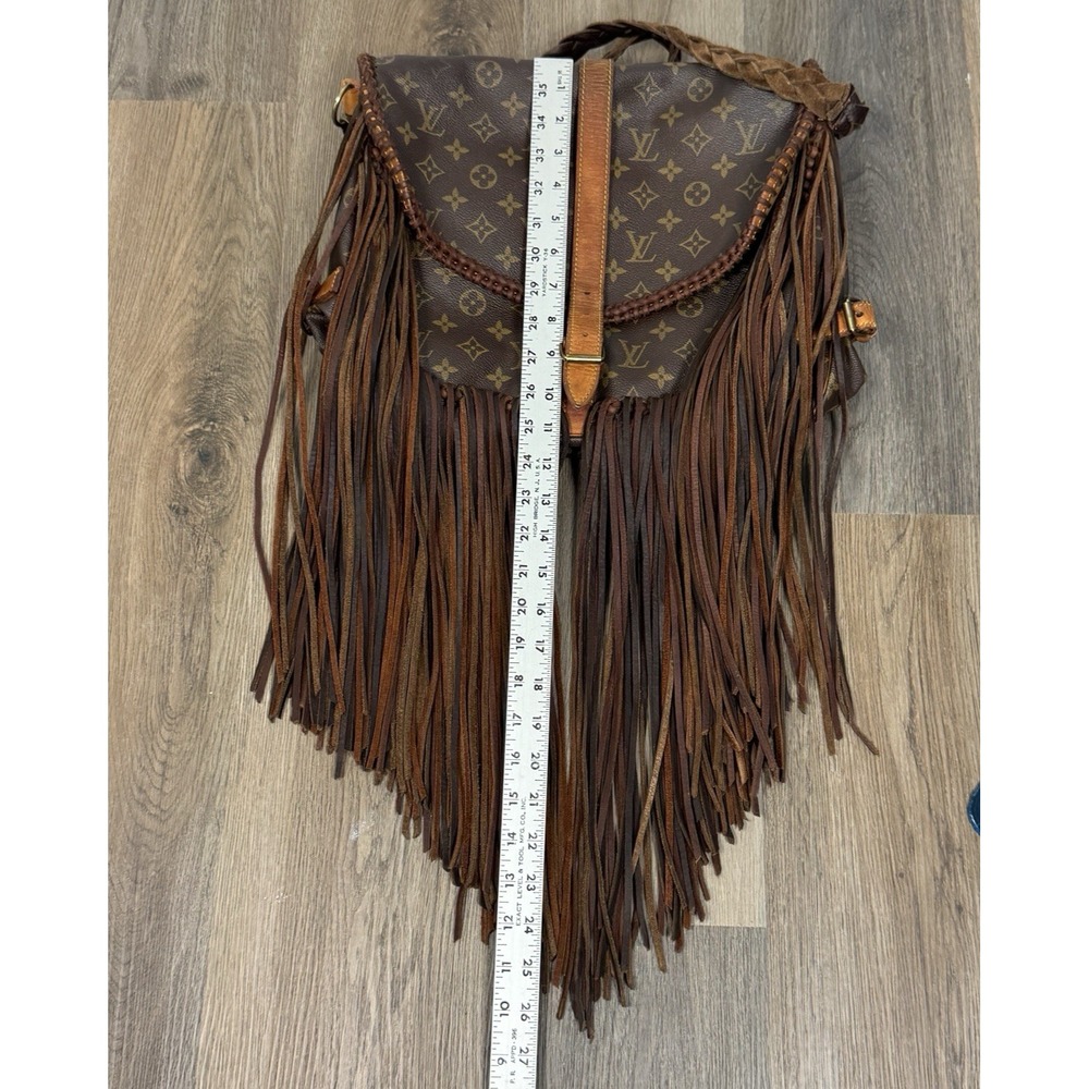 Vtg Boho Upcycled Louis Vuitton Monogram Fringe Crossbody Bag Western with Charm - Picture 8 of 16